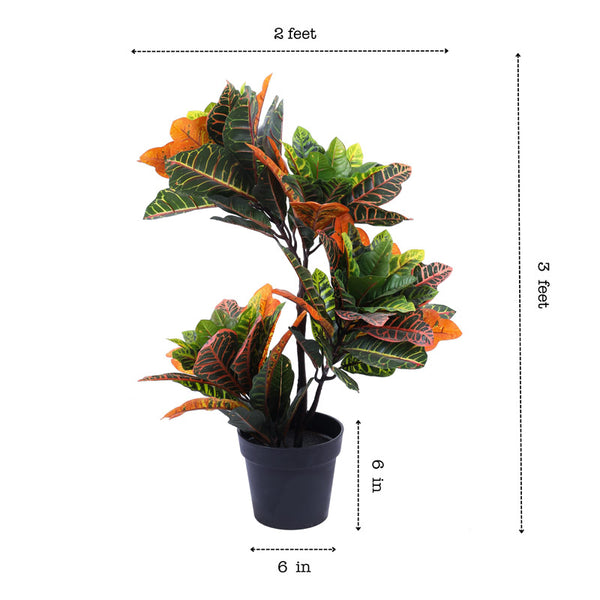 Artificial Croton Plant in Black Pot (3 Feet)