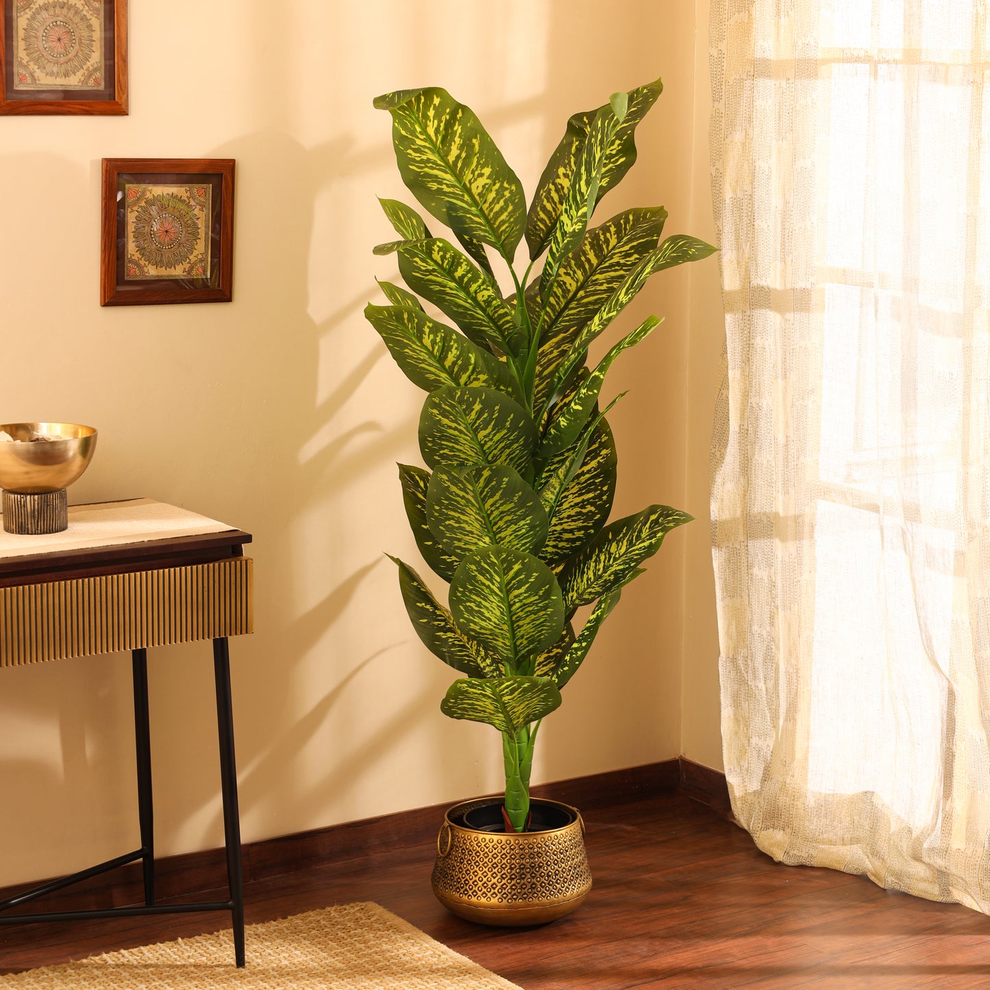 Artificial Dieffenbachia Plant for Home Décor – Realistic Indoor Plant (With Pot, 5.5 Feet)
