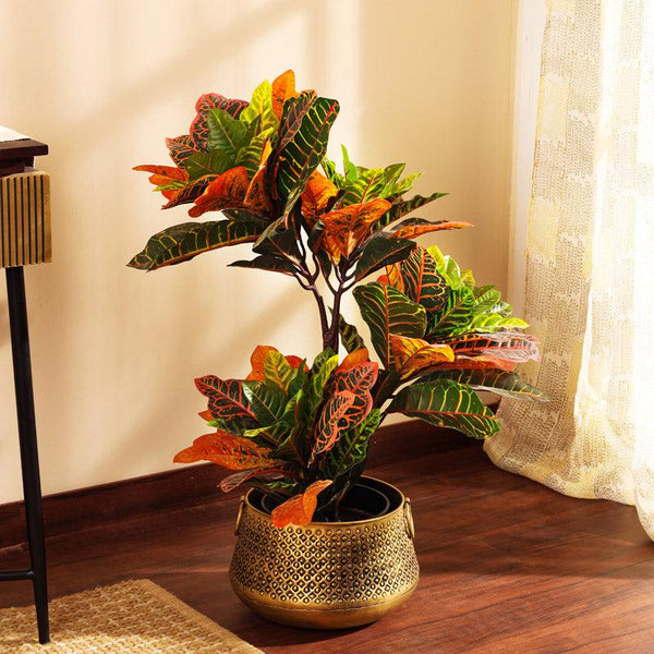 Artificial Croton Plant in Black Pot (3 Feet)