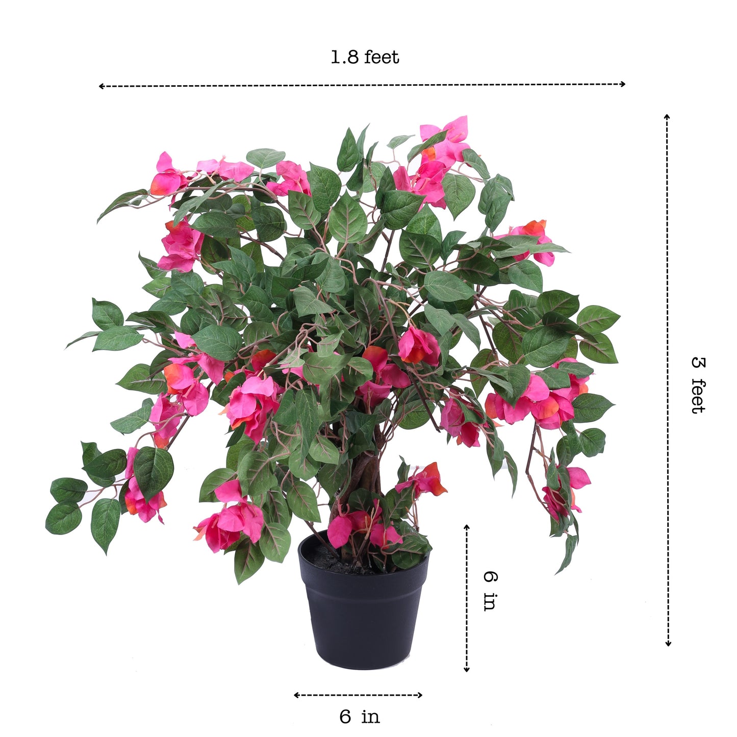 Artificial Bougainvillea Bonsai Tree in Black Pot (3 Feet)