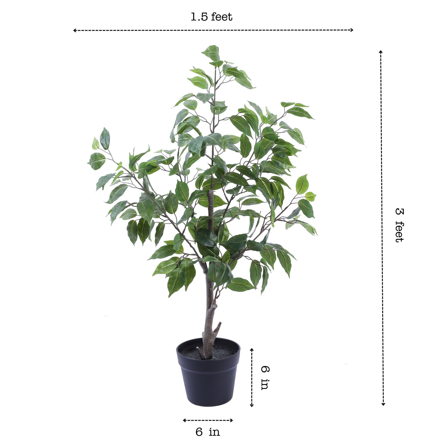 Artificial Ficus Plant in Black Pot (3 Feet)