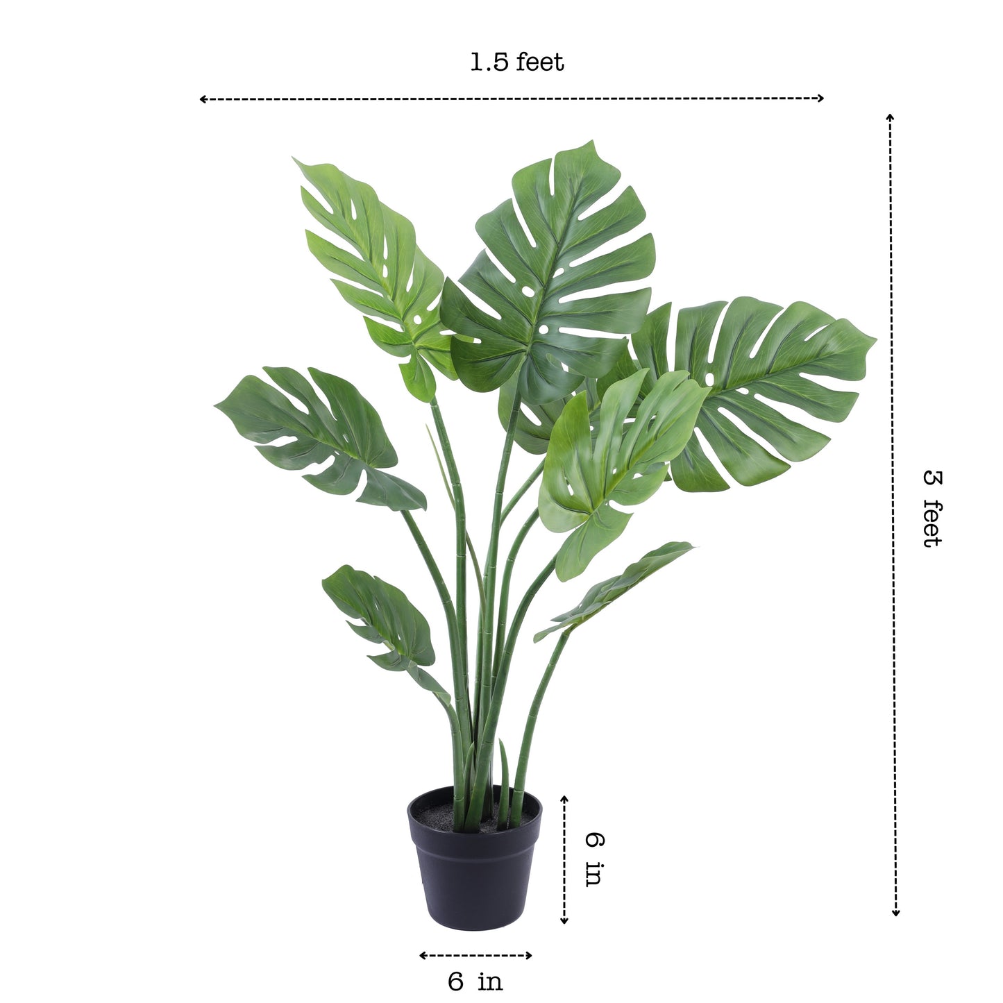 Artificial Monstera Plant in Black Pot (3 Feet)