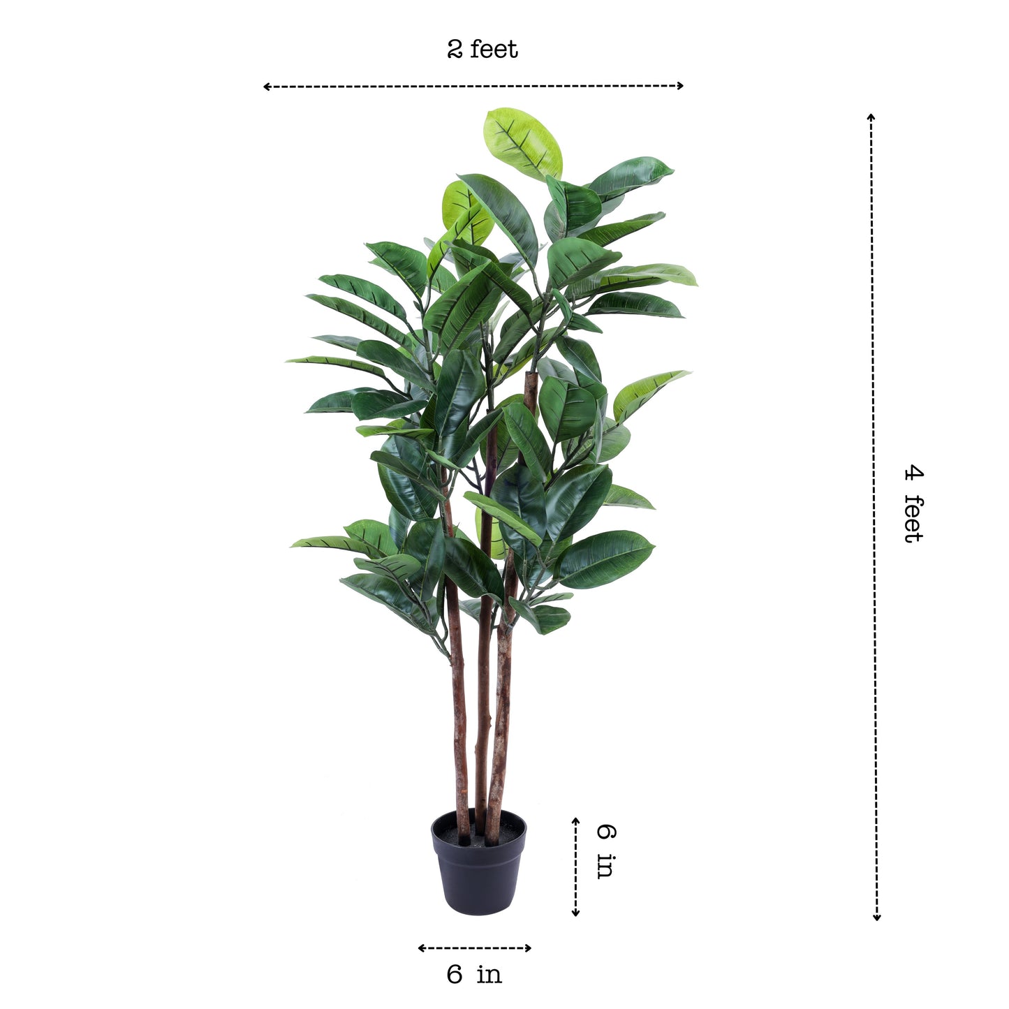Artificial Rubber Tree in Black Pot (4 Feet)