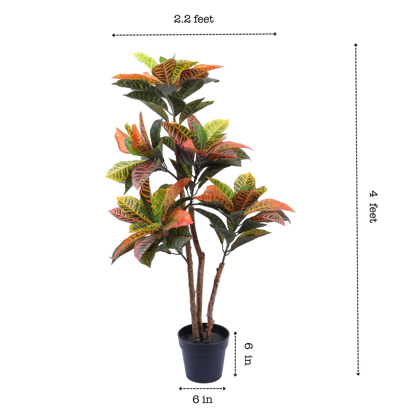 Artificial Croton Plant in Black Pot (4 Feet)
