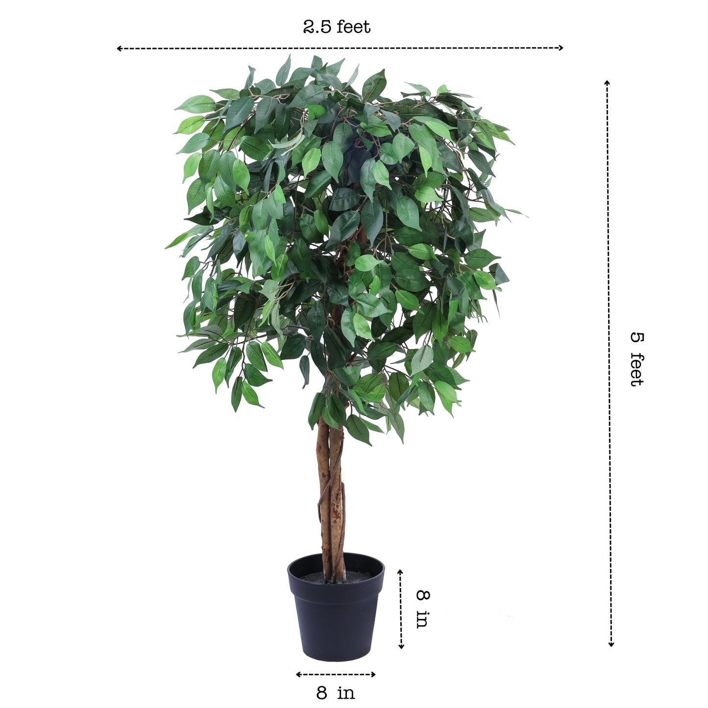 Artificial Ficus Plant in Black Pot (5 Feet)