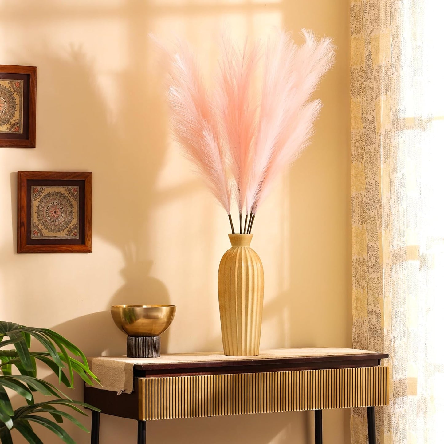 Artificial Pampas Sticks (3 Sticks, 3 Feet, Pink)