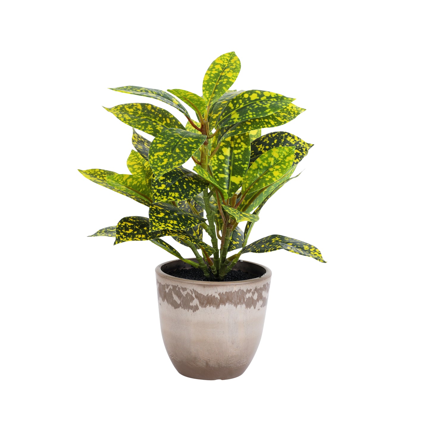 Artificial Potted Croton Plants (Green, 1 Feet, Set of 2)