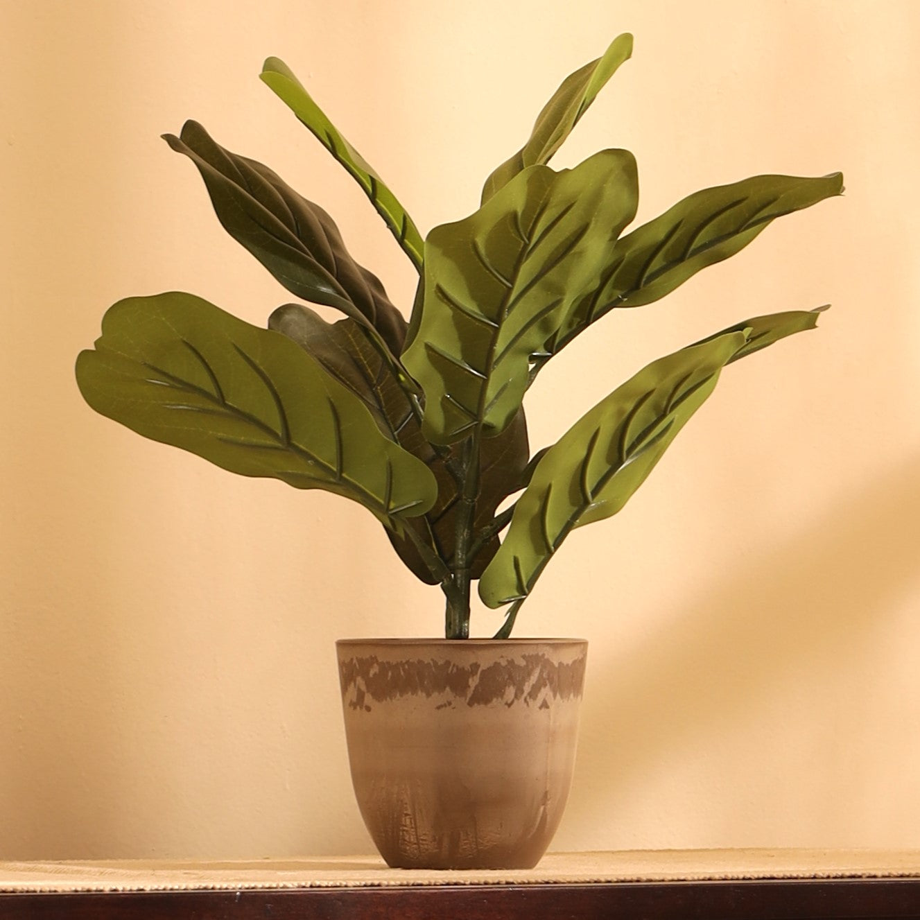 Artificial Potted Fiddle Leaf Fig Plants (1 Foot, Set of 2)