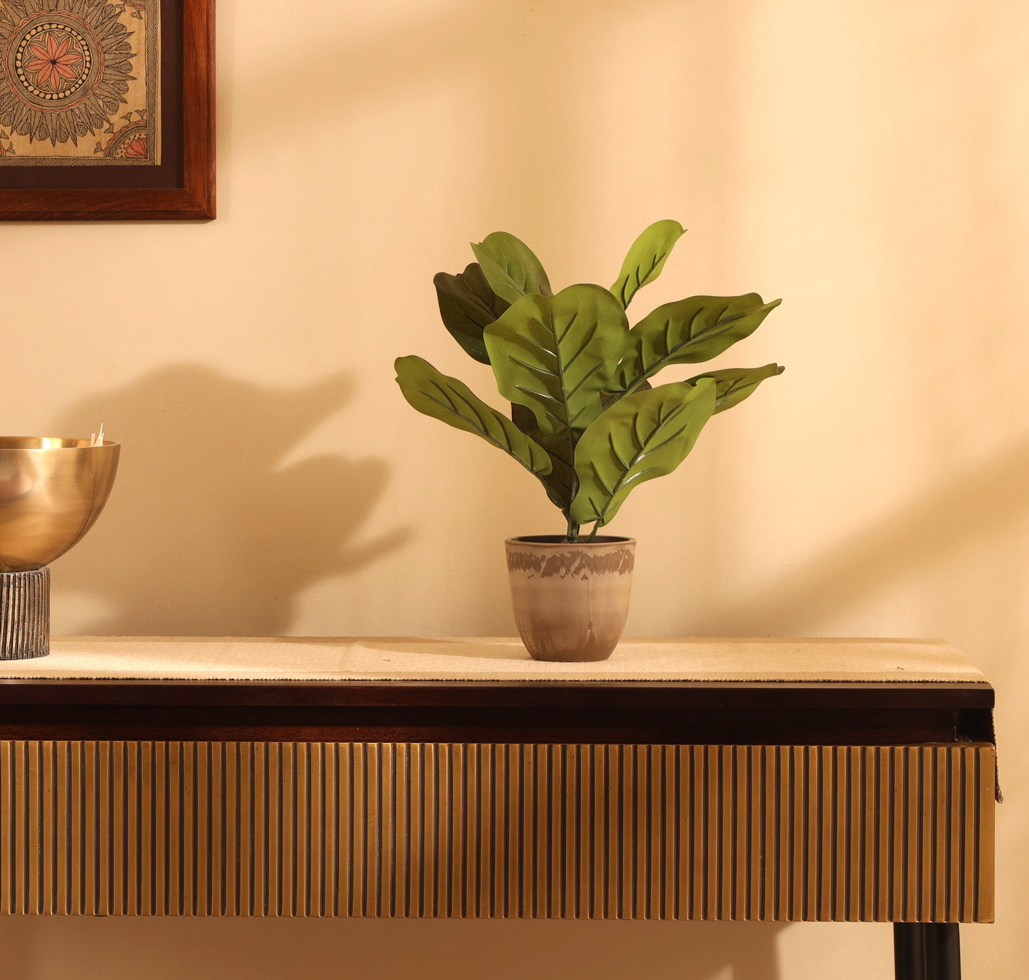 Artificial Potted Fiddle Leaf Fig Plants (1 Foot, Set of 2)