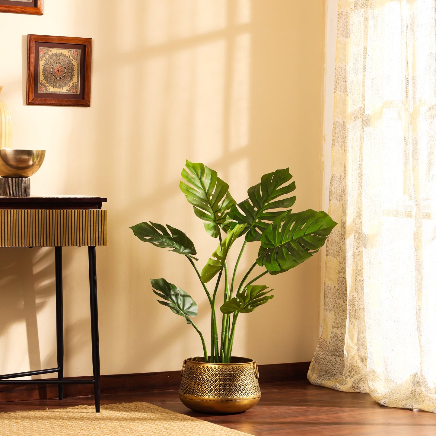 Artificial Monstera Plant in Black Pot (3 Feet)