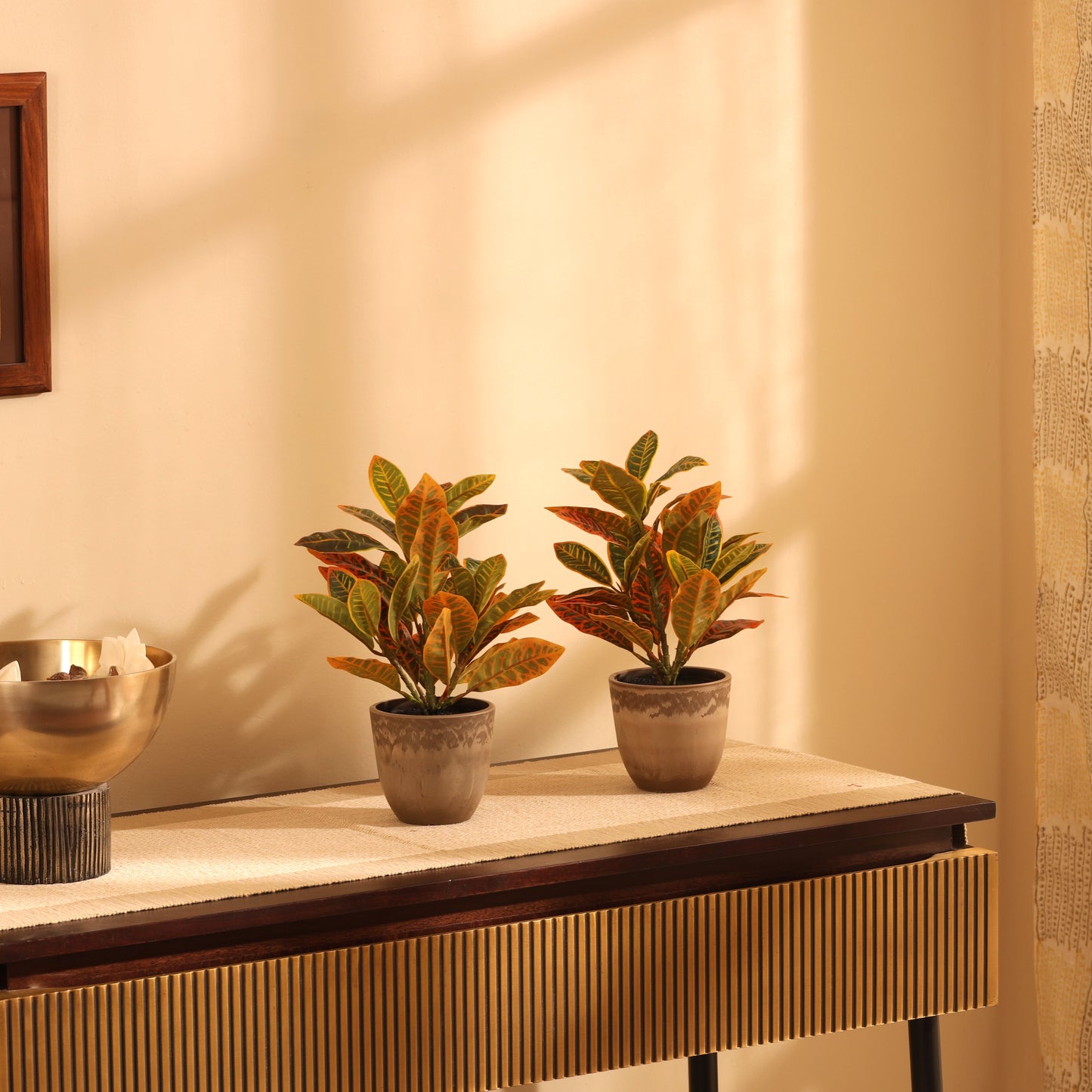 Artificial Potted Croton Plants (Multicolored, 1 Feet Set of 2)