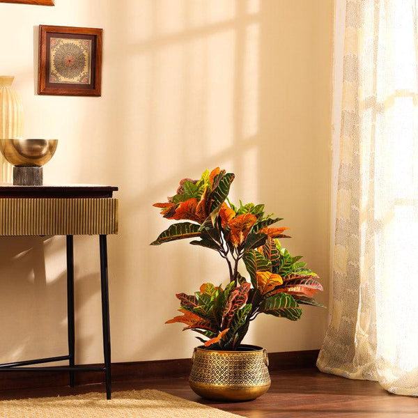 Artificial Croton Plant in Black Pot (3 Feet)