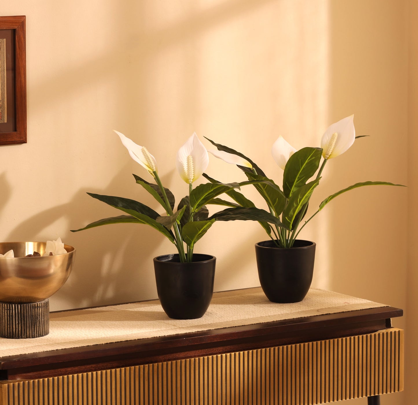 Artificial Potted Peace Lily Plant (1.3 Feet, Set of 2)