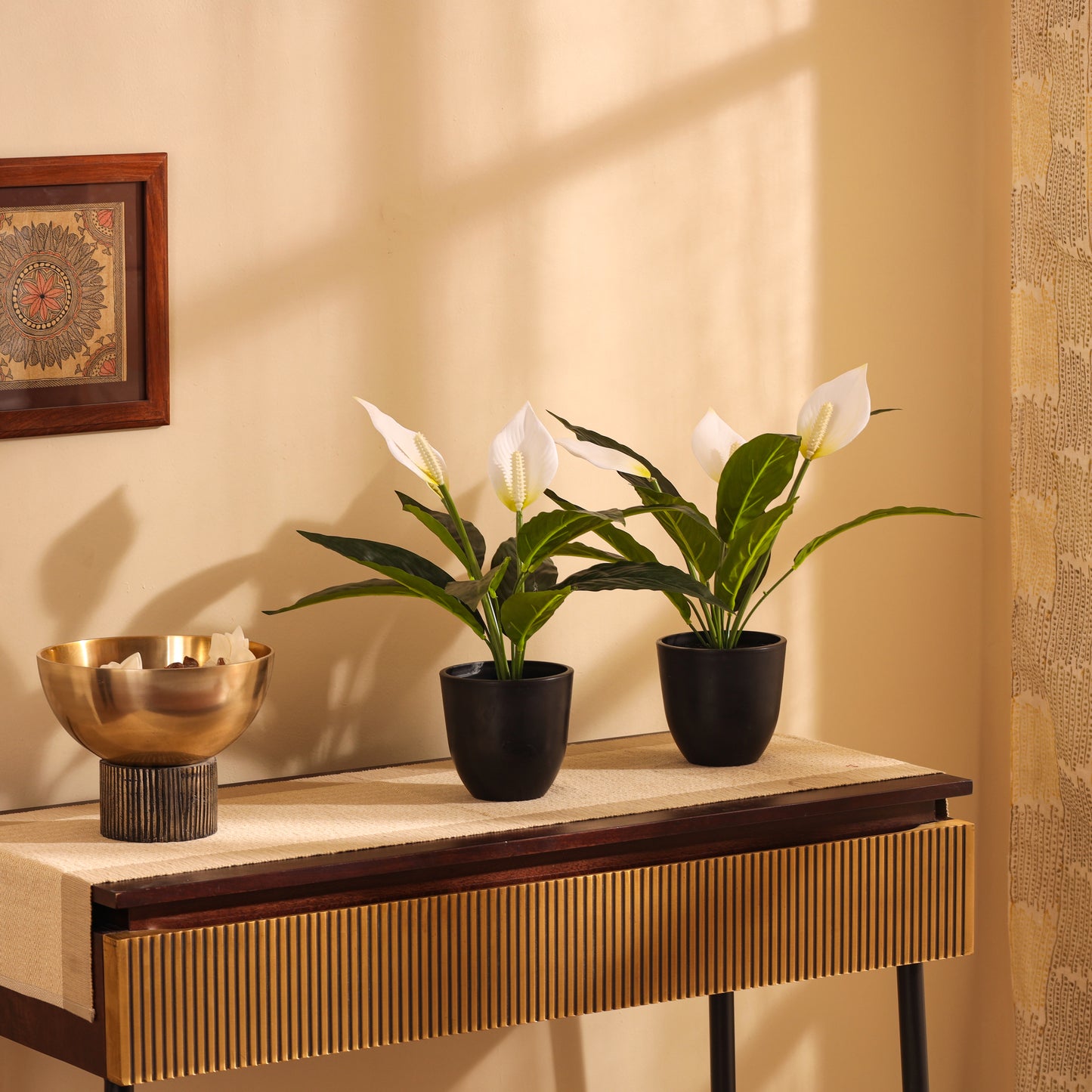 Artificial Potted Peace Lily Plant (1.3 Feet, Set of 2)