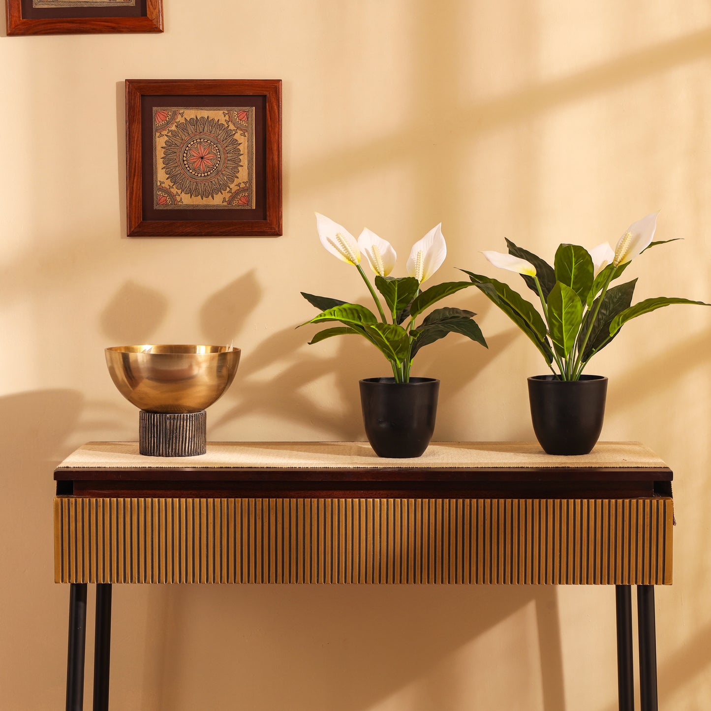 Artificial Potted Peace Lily Plant (1.3 Feet, Set of 2)