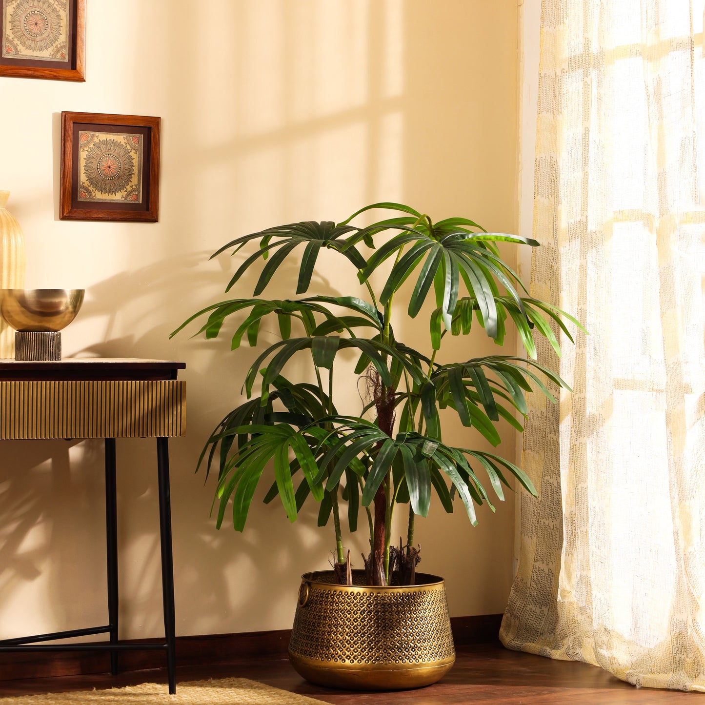 Artificial Rhapis Palm Tree in Black Pot (5 Feet)