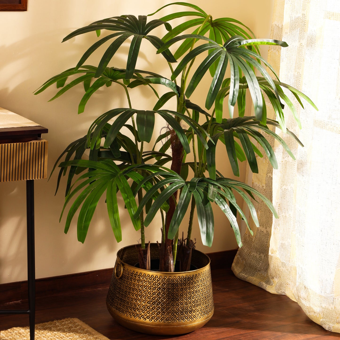 Artificial Rhapis Palm Tree in Black Pot (5 Feet)