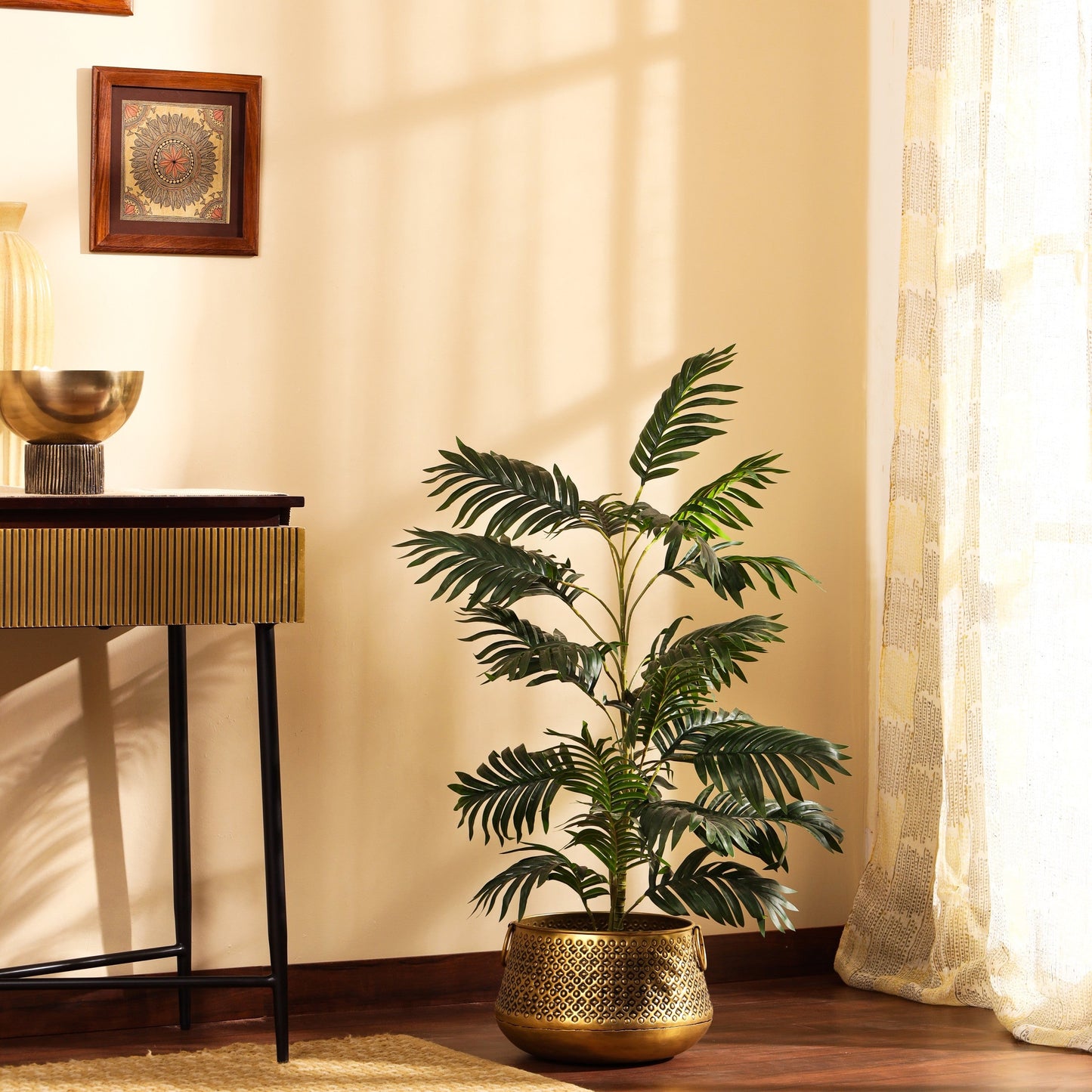 Artificial Areca Palm Plant in Black Pot (3 Feet)