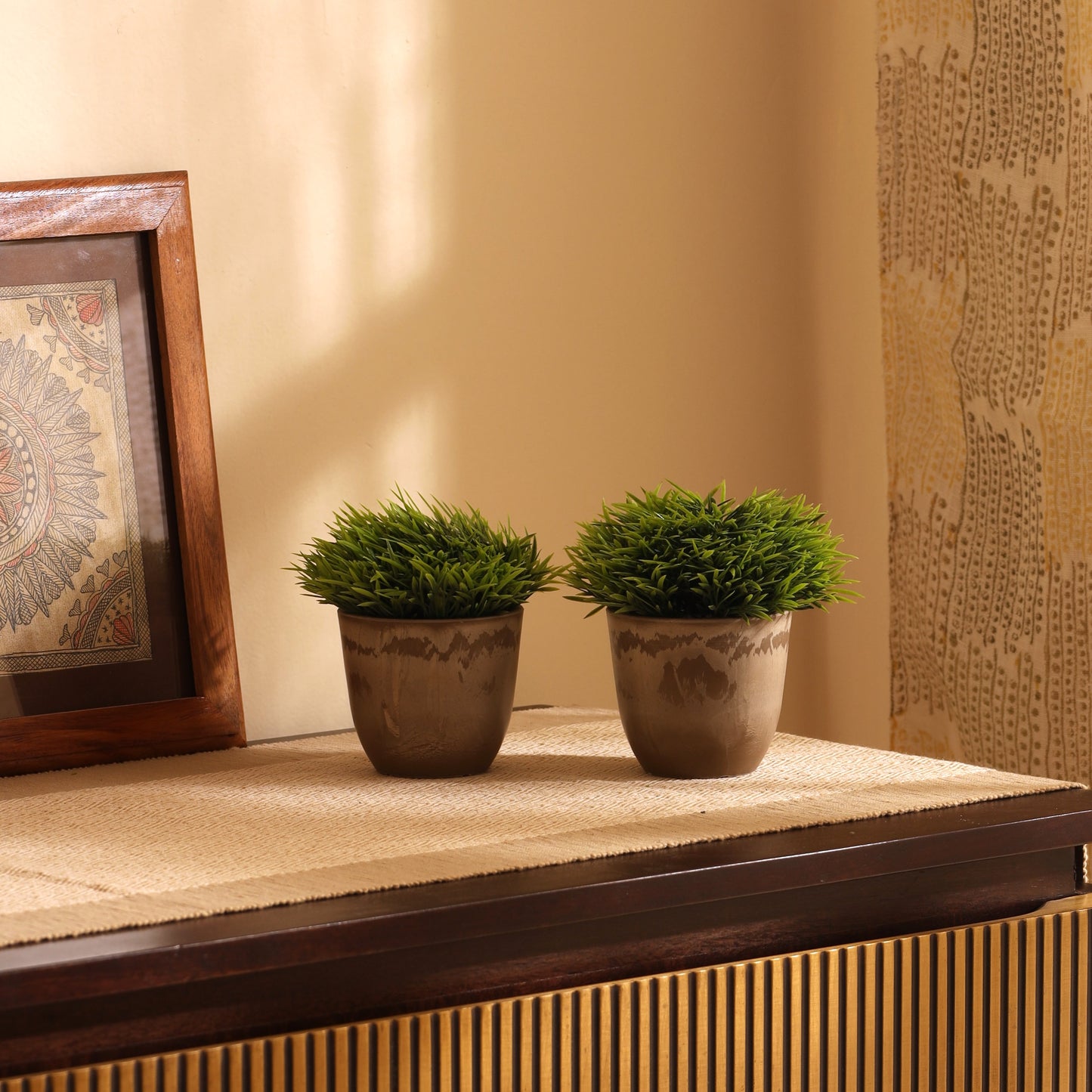 Artificial Potted Topiary Bush (Set of 2, 15 cm)