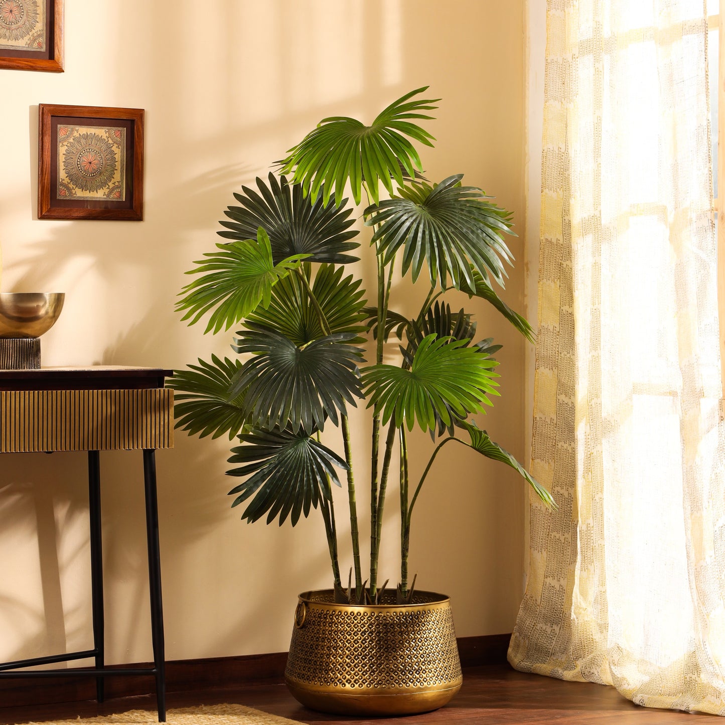 Artificial Fan Palm in Black Pot (5.2 Feet)