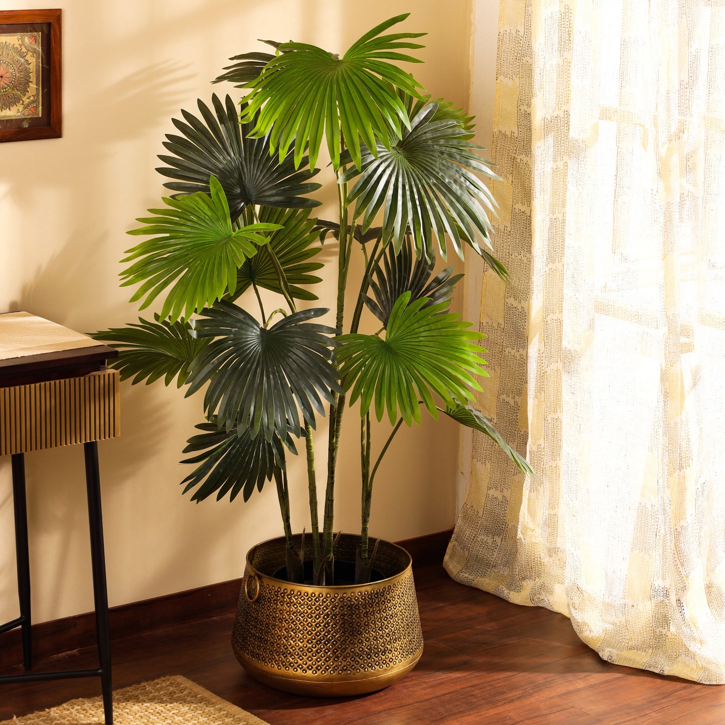 Artificial Fan Palm in Black Pot (5.2 Feet)