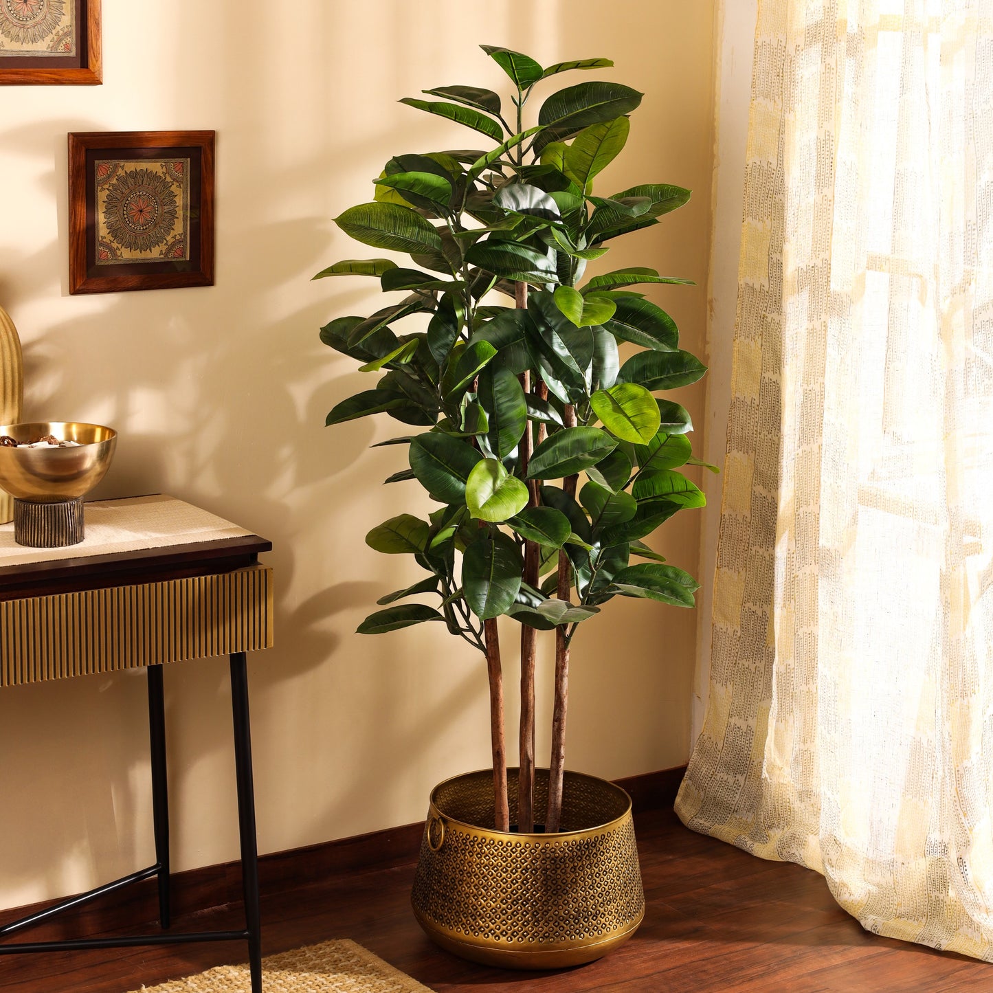 Artificial Rubber Tree in Black Pot (5 Feet)