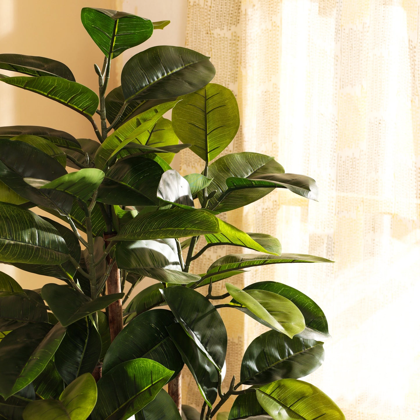 Artificial Rubber Tree in Black Pot (5 Feet)