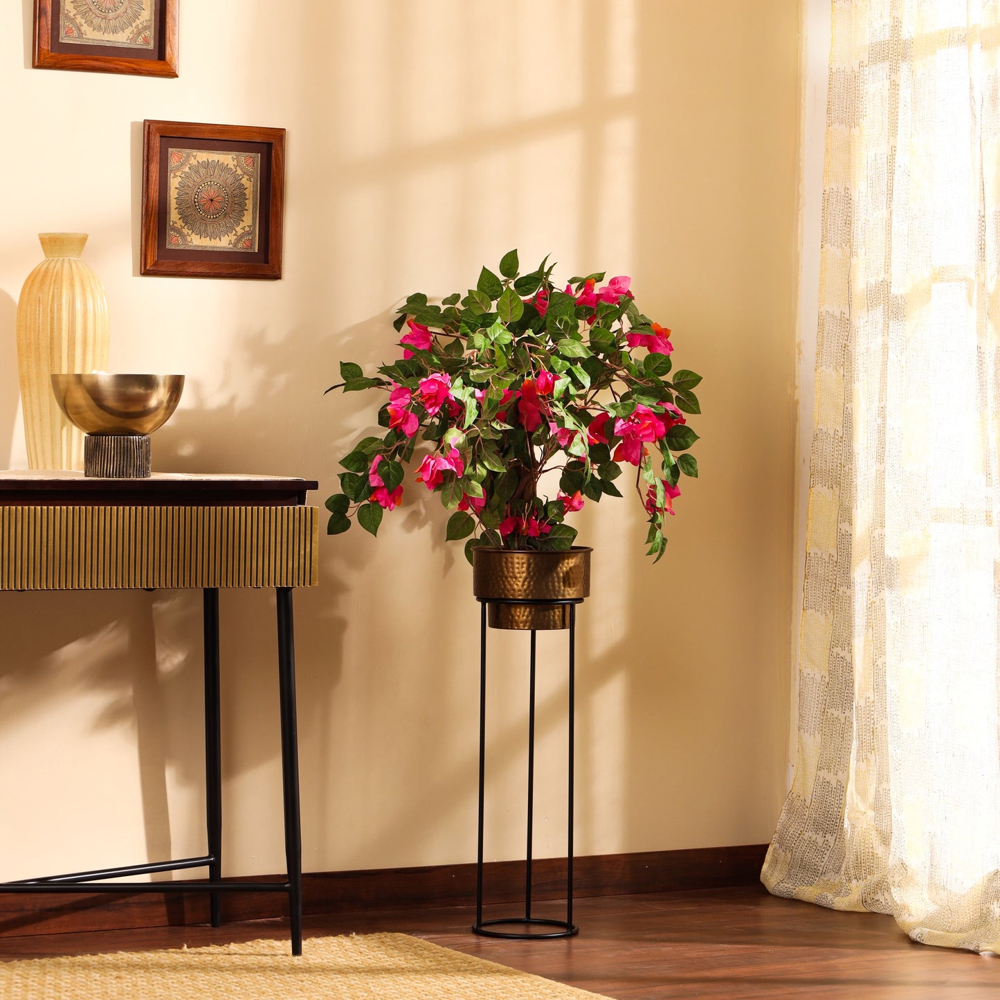 Artificial Bougainvillea Bonsai Tree in Black Pot (3 Feet)