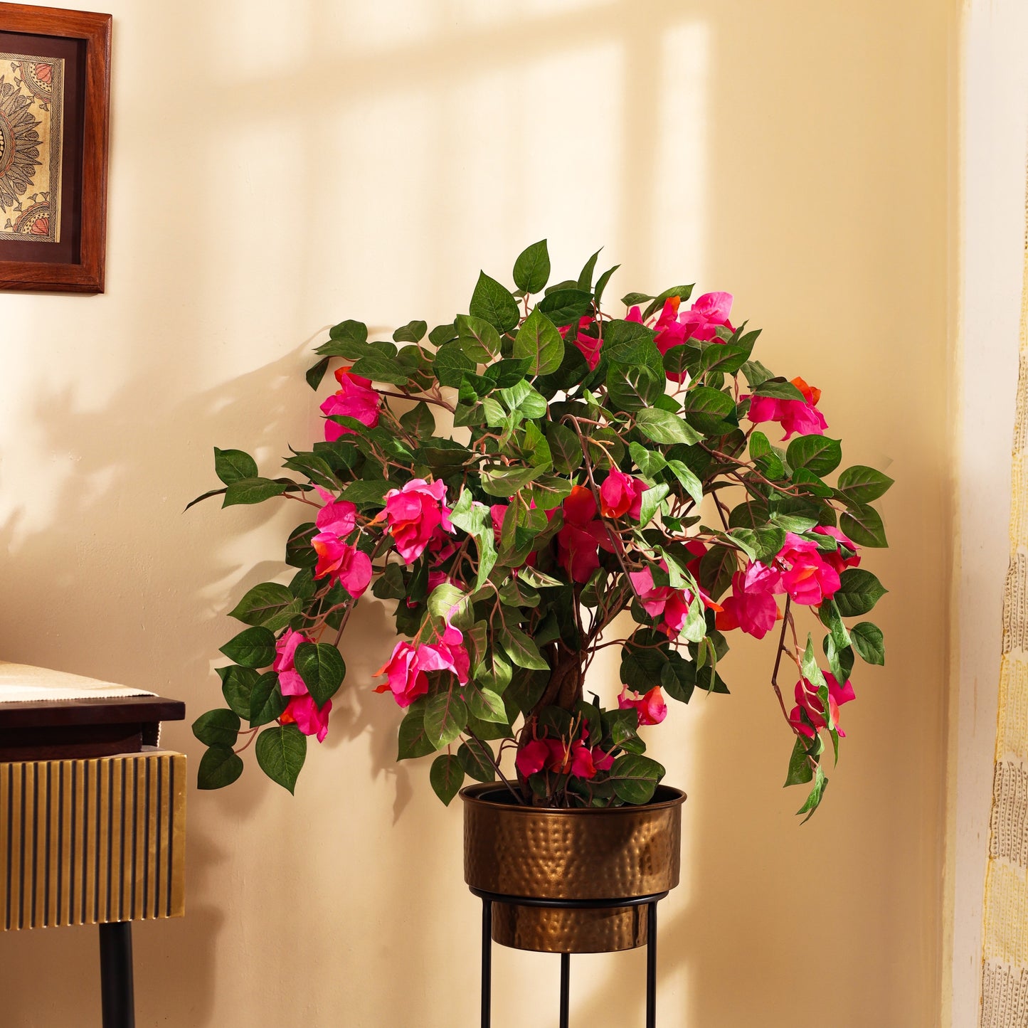 Artificial Bougainvillea Bonsai Tree in Black Pot (3 Feet)