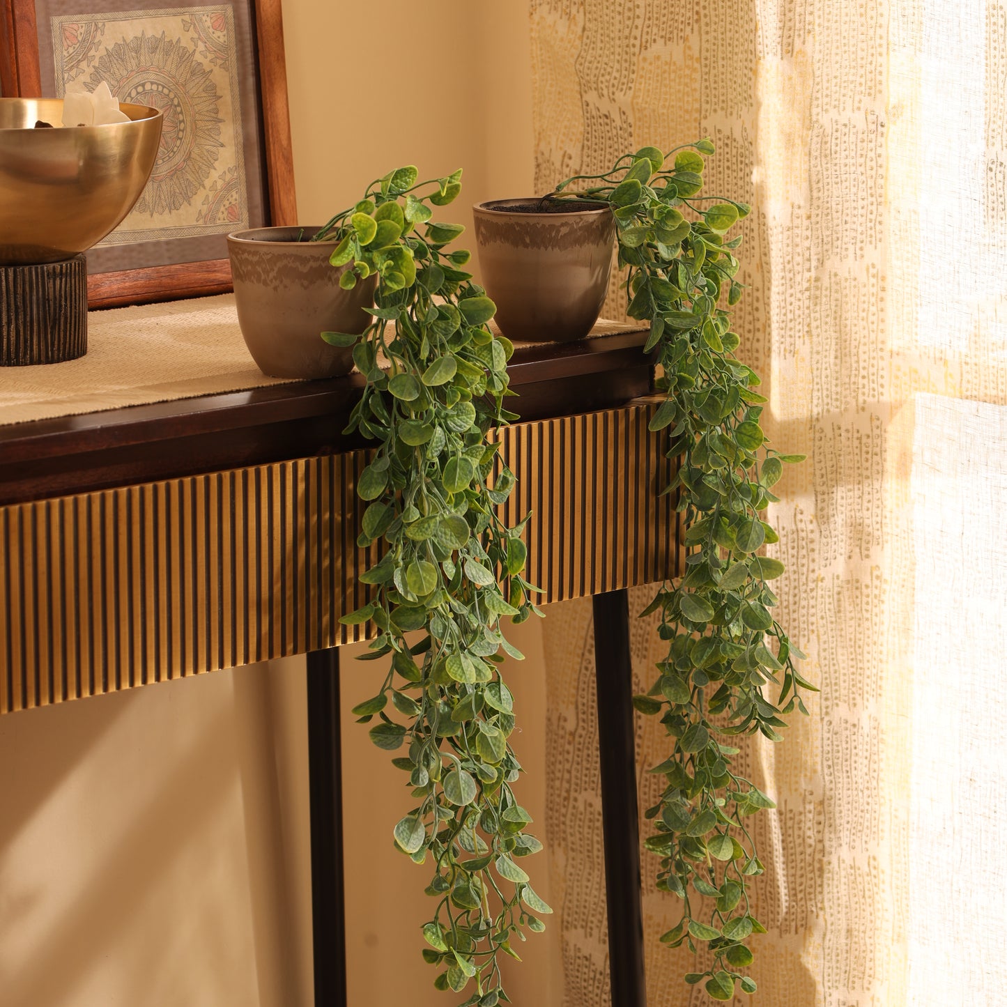 Artificial Potted Hanging Green Bush (Set of 2, 2.6 Feet)