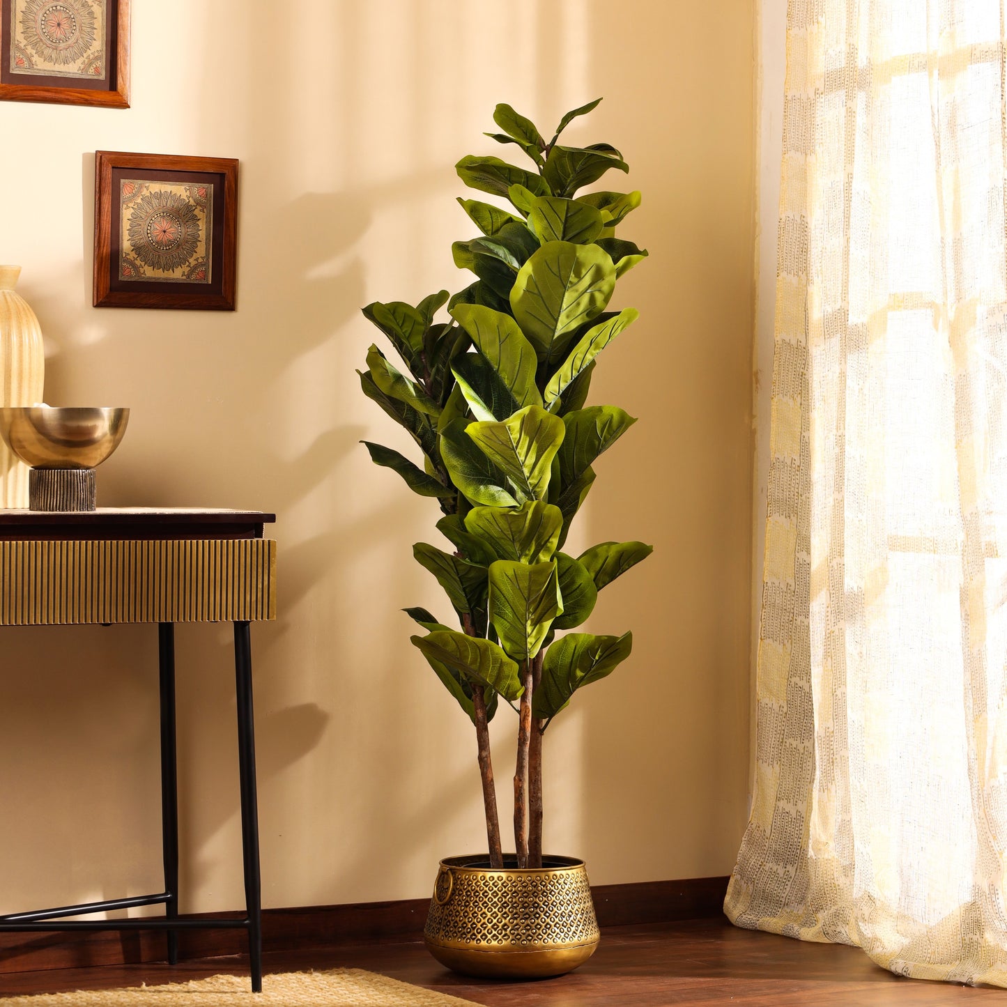 Artificial Fiddle Leaf Fig Plant in Black Pot (5 Feet)