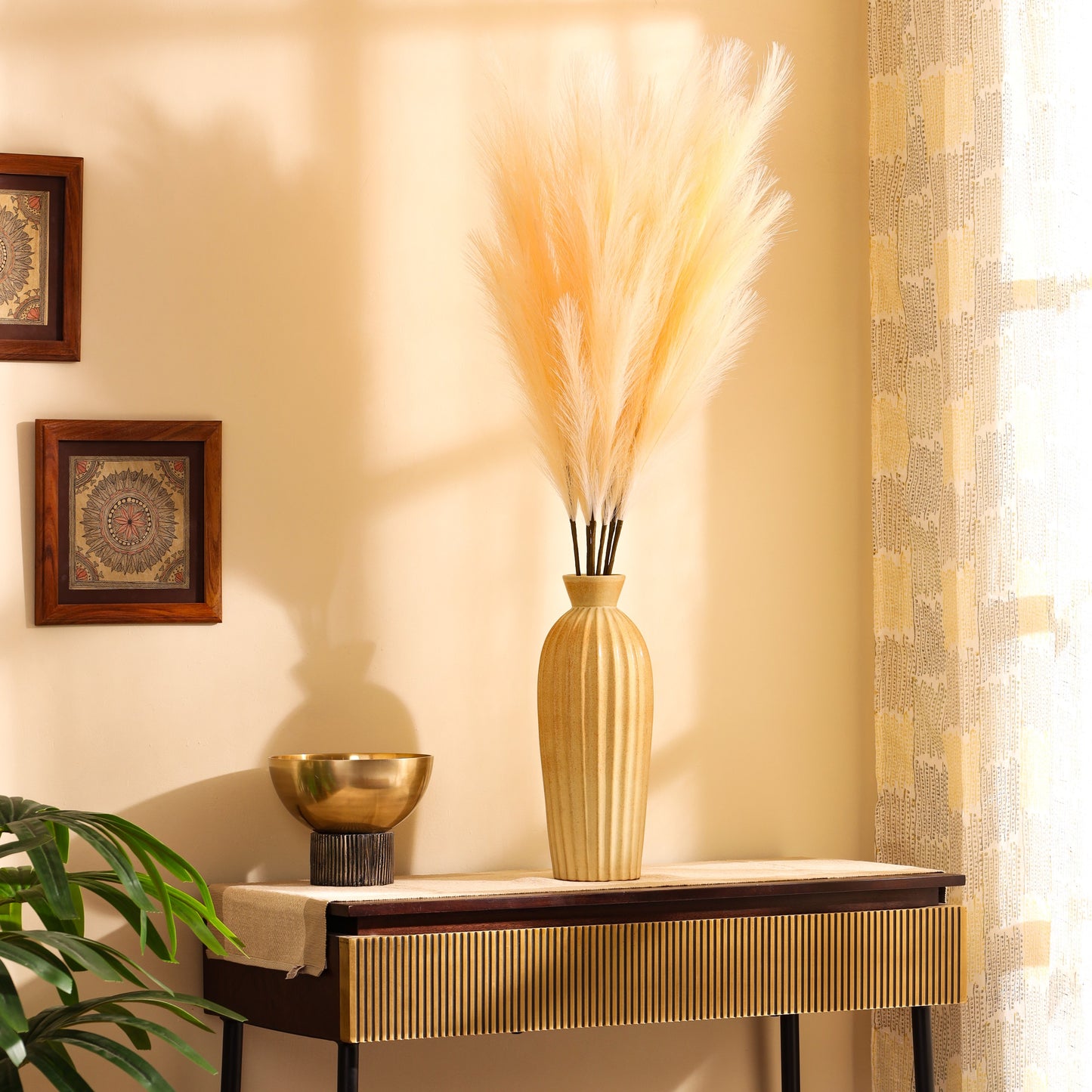 Artificial Pampas Sticks (3 Sticks, 3 Feet, Beige)