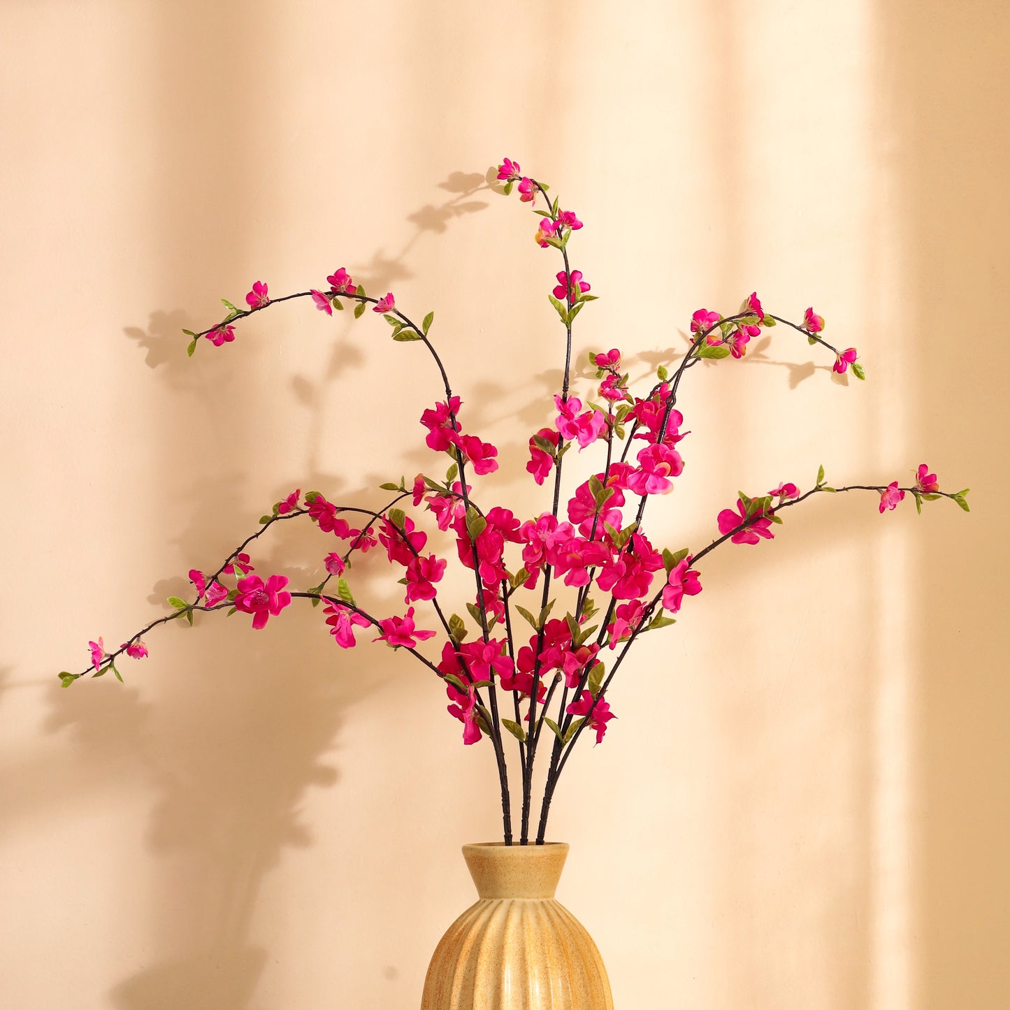 Artificial Cherry Blossom Flower Stick (3 Feet, Dark Pink)