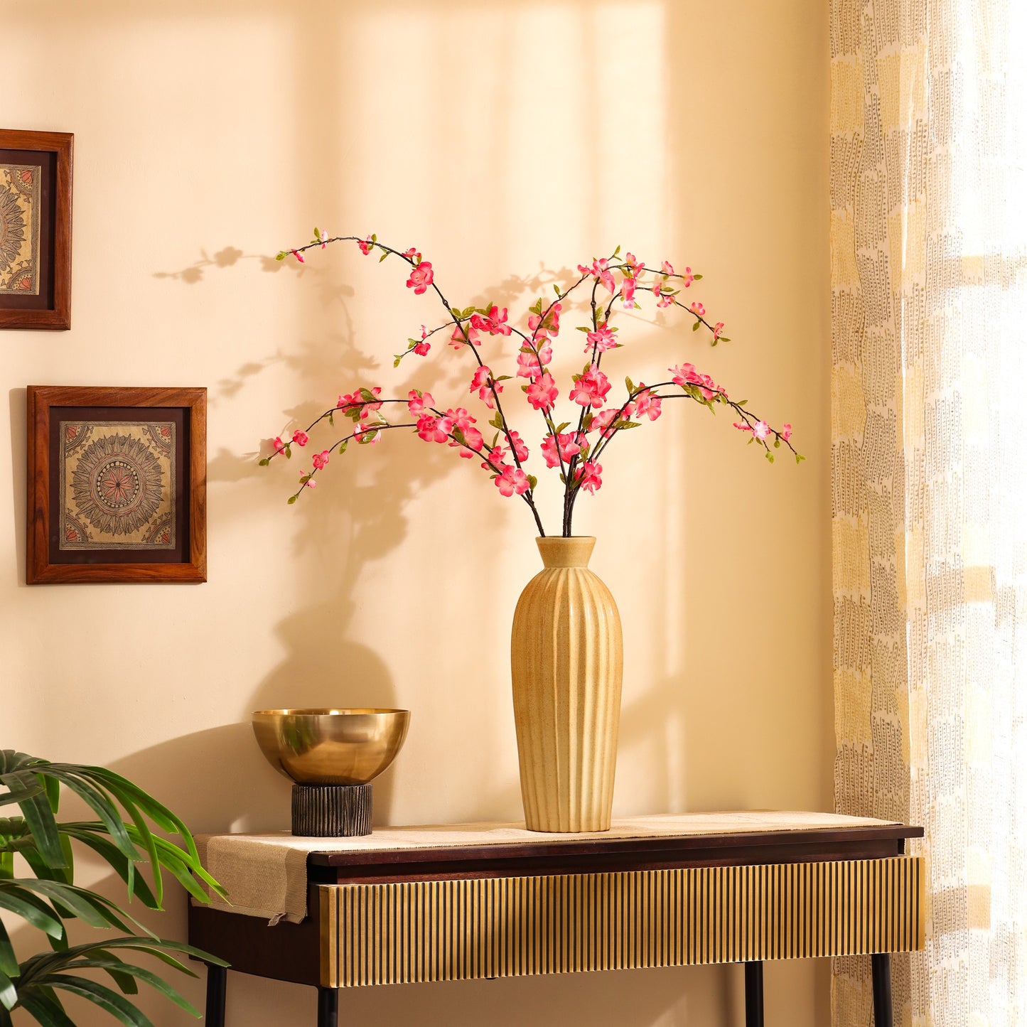 Artificial Cherry Blossom Flower Stick (3 Feet Pink)