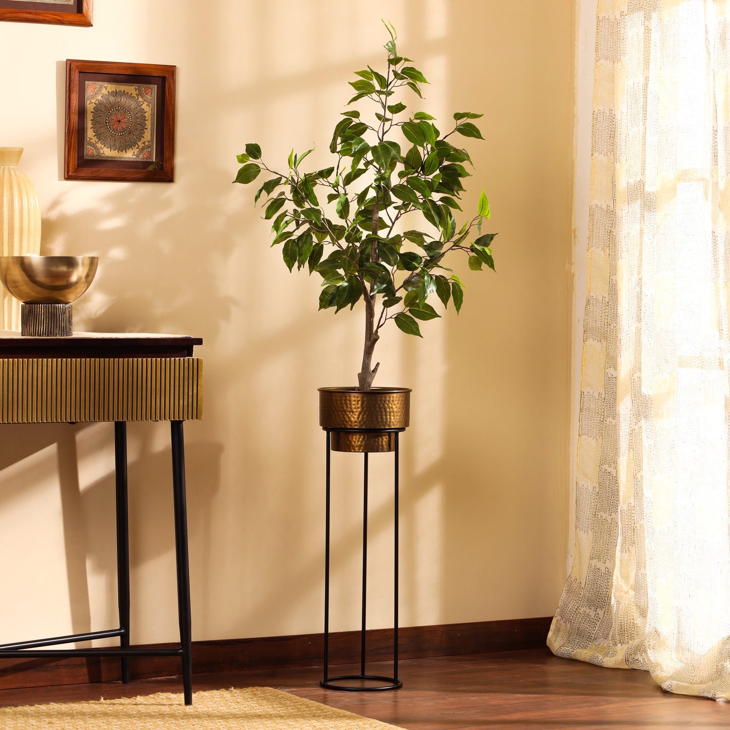 Artificial Ficus Plant in Black Pot (3 Feet)