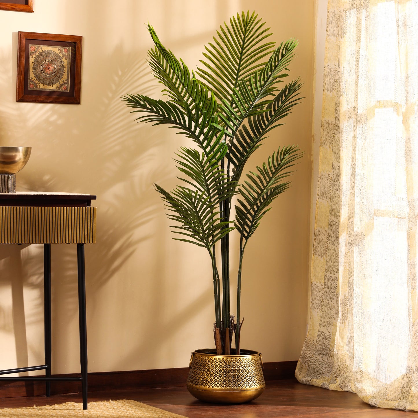 Artificial Areca Palm Plant in Black Pot (5 Feet)