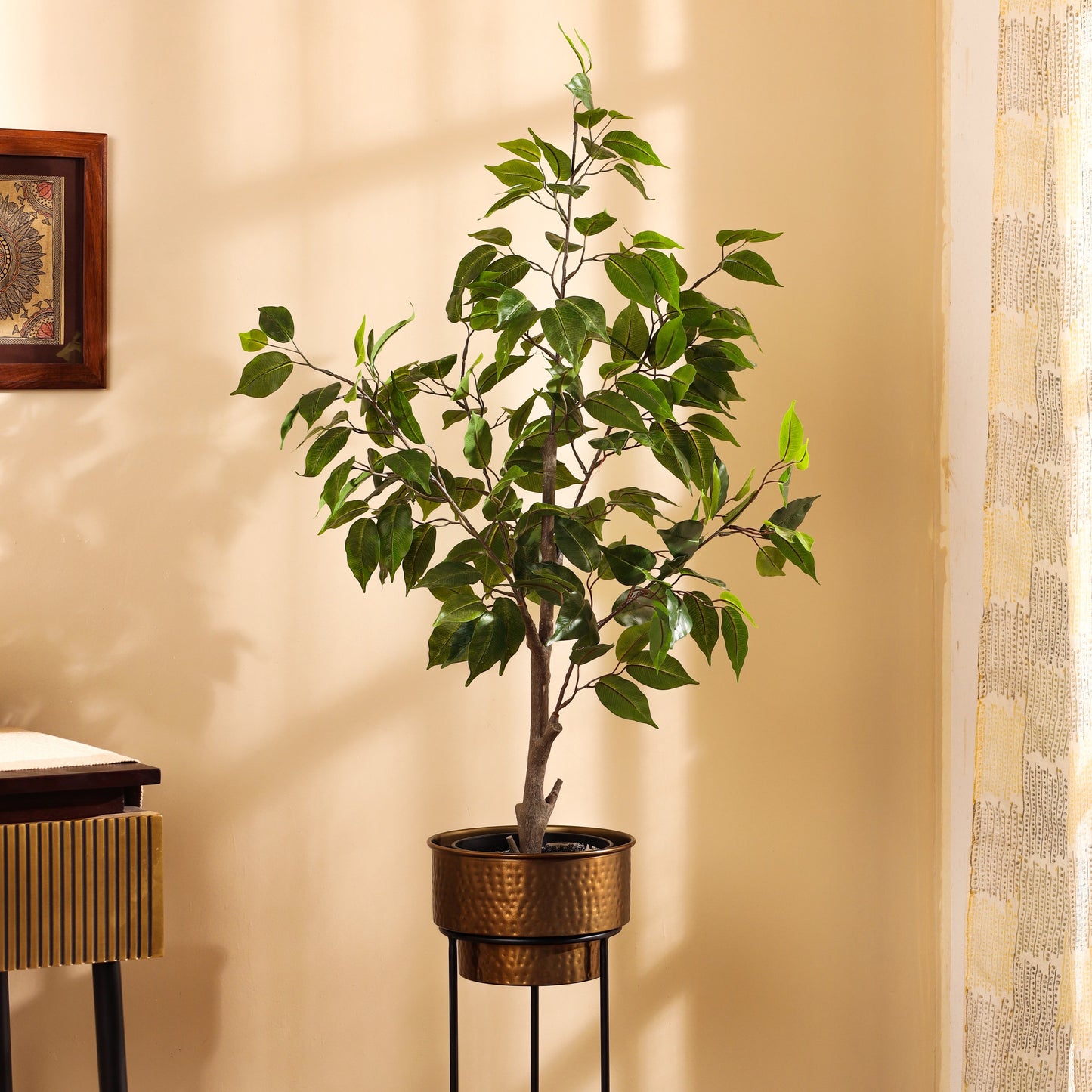 Artificial Ficus Plant in Black Pot (3 Feet)