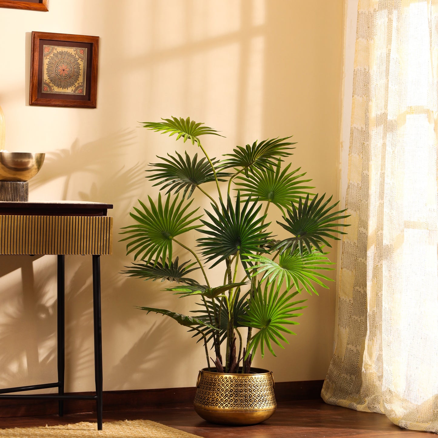 Artificial Fan Palm in Black Pot (4 Feet)
