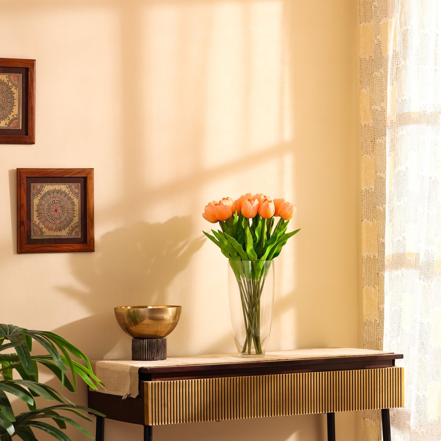 Artificial Tulip Flower Sticks (5 Sticks, 1.6 Feet, Beige)