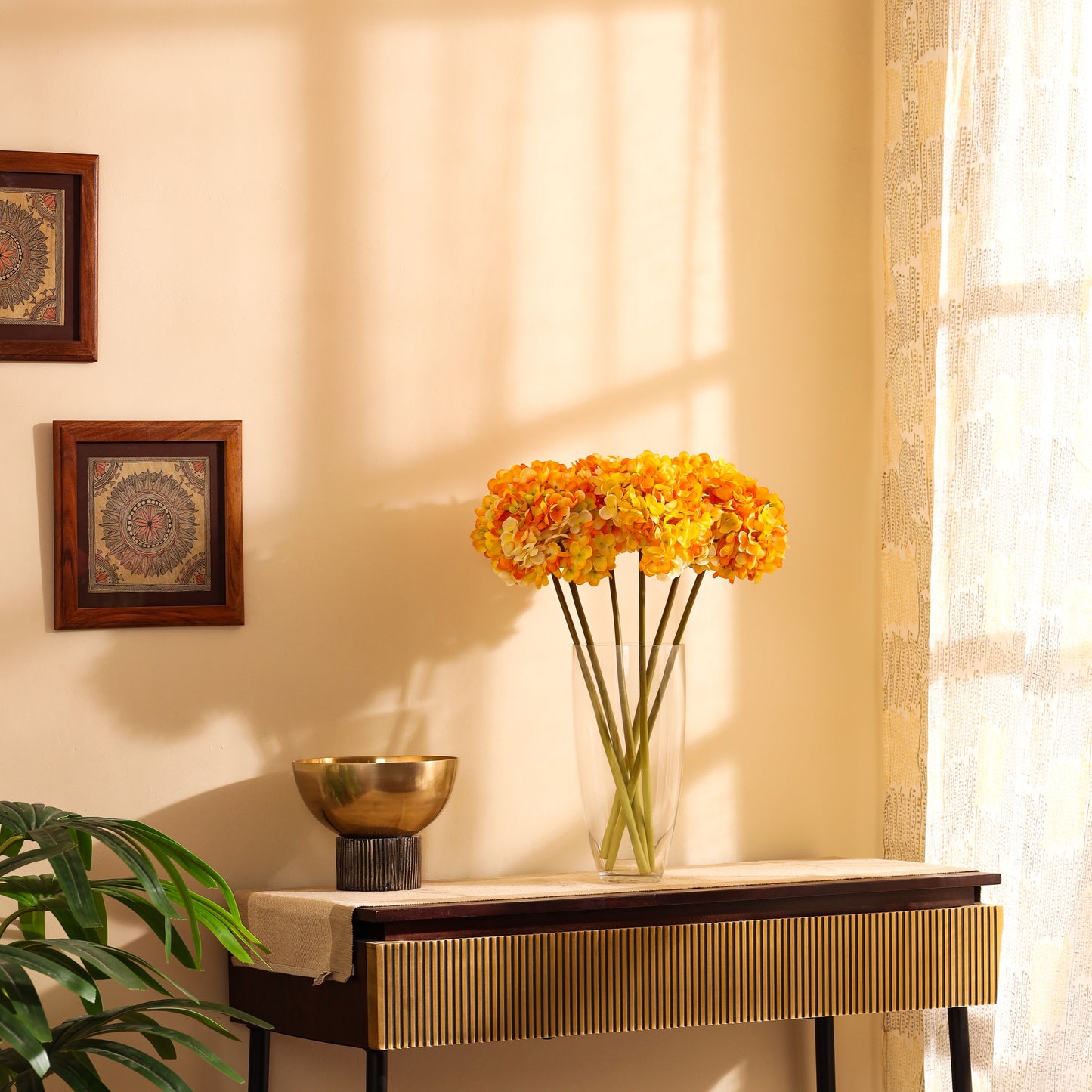 Artificial Hydrangea Flower Sticks (3 Sticks, 1.6 Feet, Yellow)