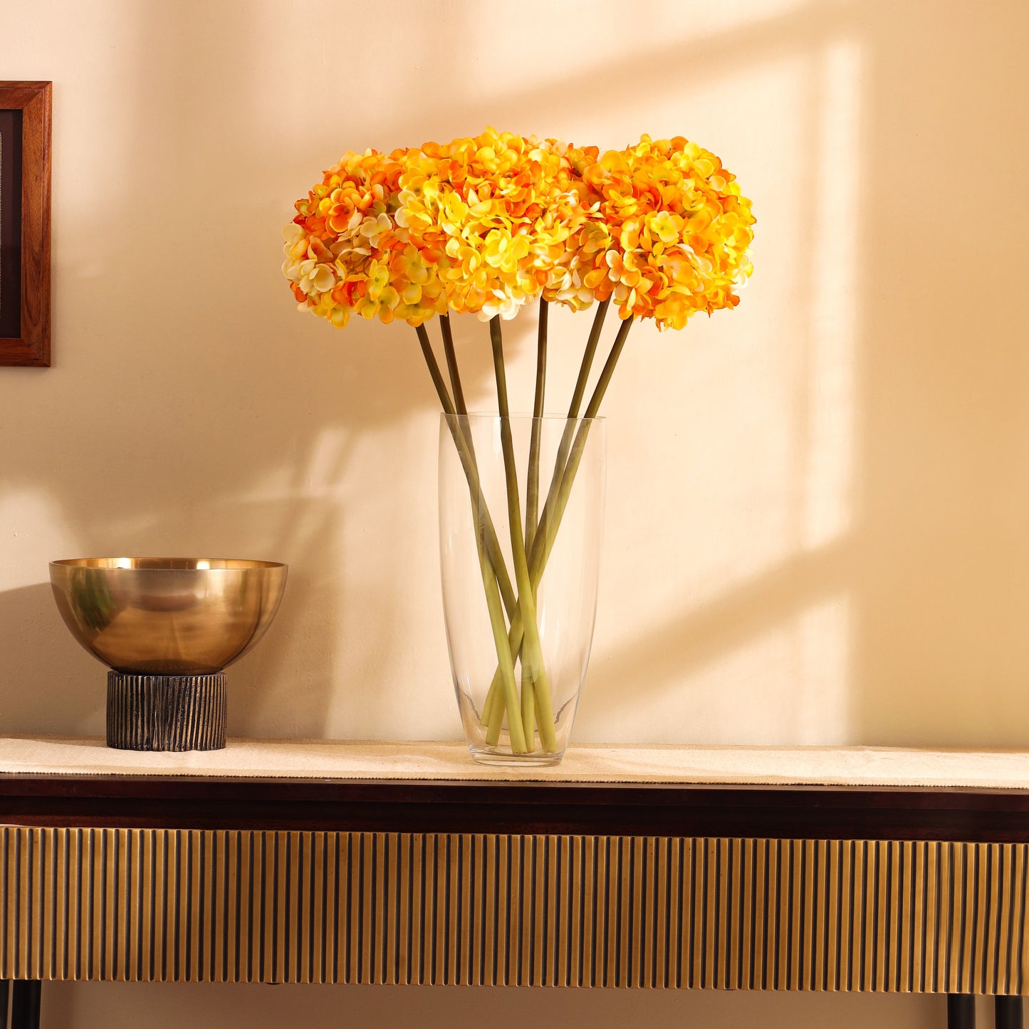 Artificial Hydrangea Flower Sticks (3 Sticks, 1.6 Feet, Yellow)