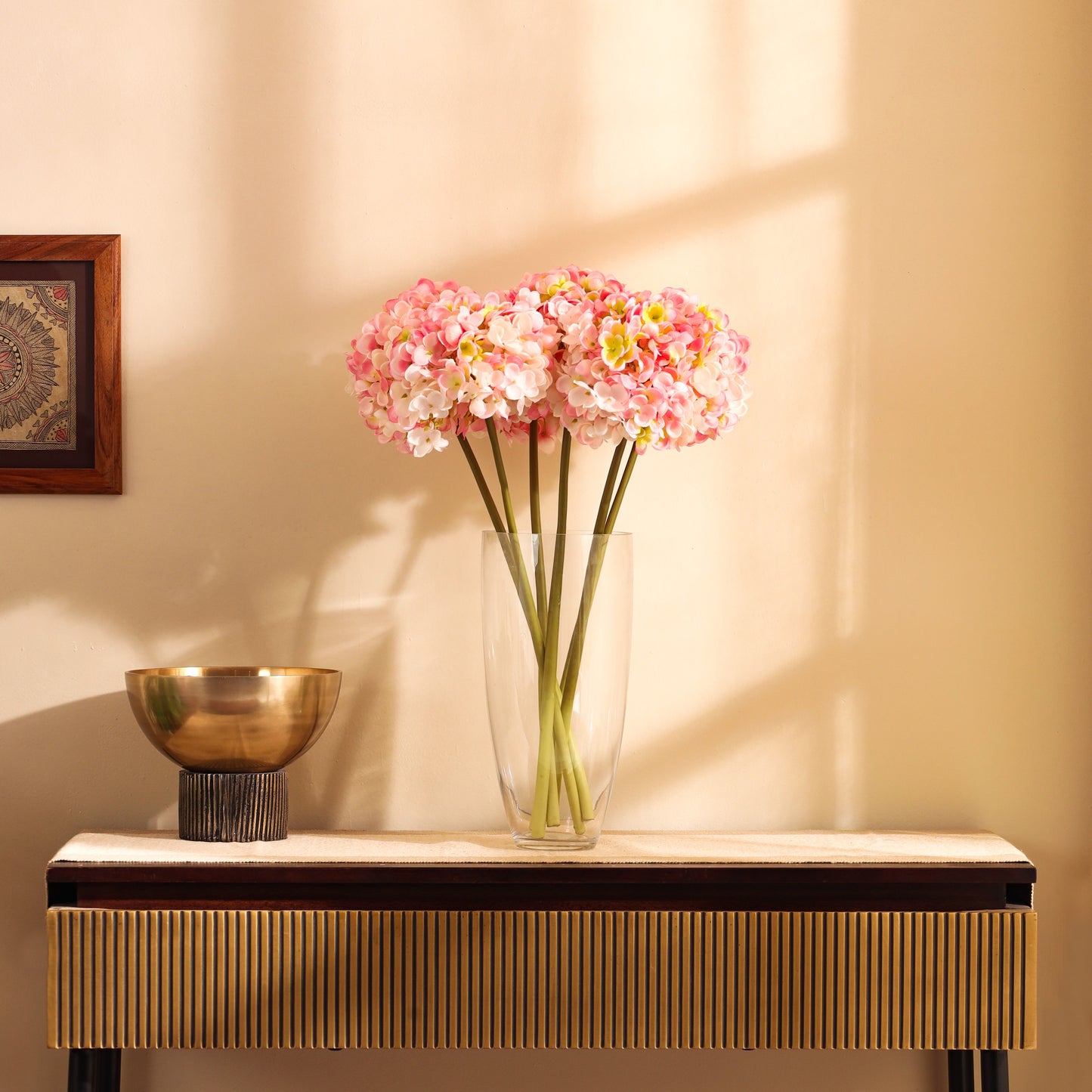 Artificial Hydrangea Flower Sticks (3 Sticks, 1.6 Feet, Light Pink)