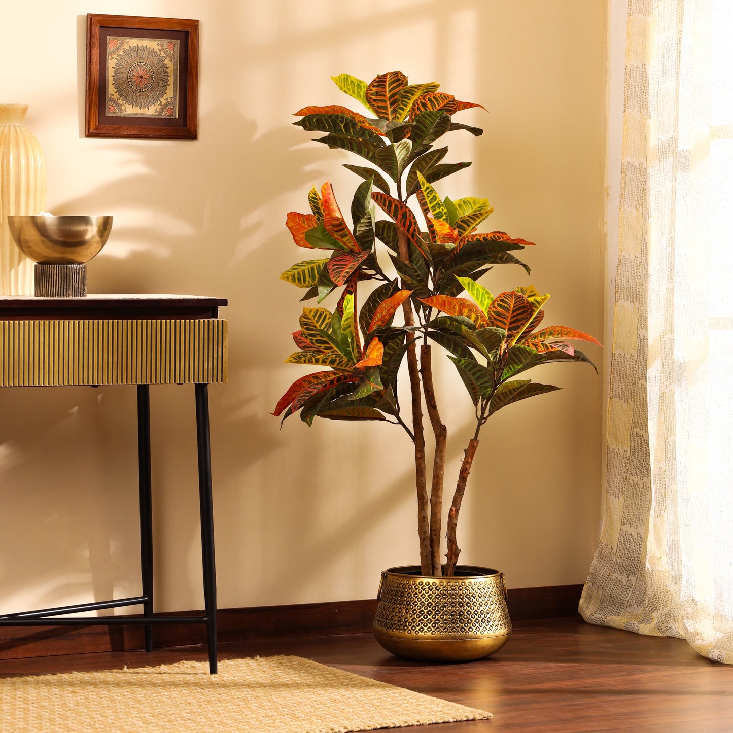 Artificial Croton Plant in Black Pot (4 Feet)