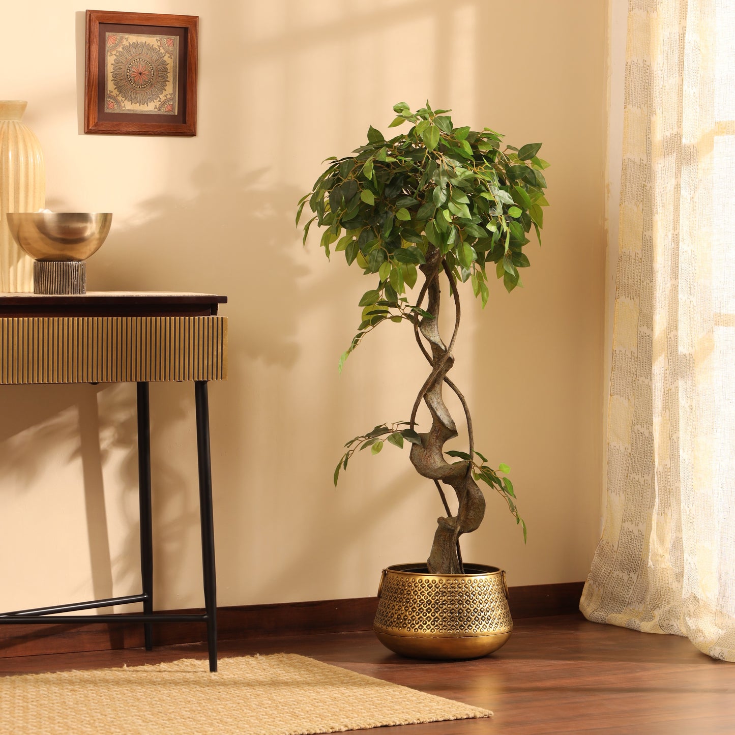 Artificial Ficus Bonsai in Black Pot (4 Feet)