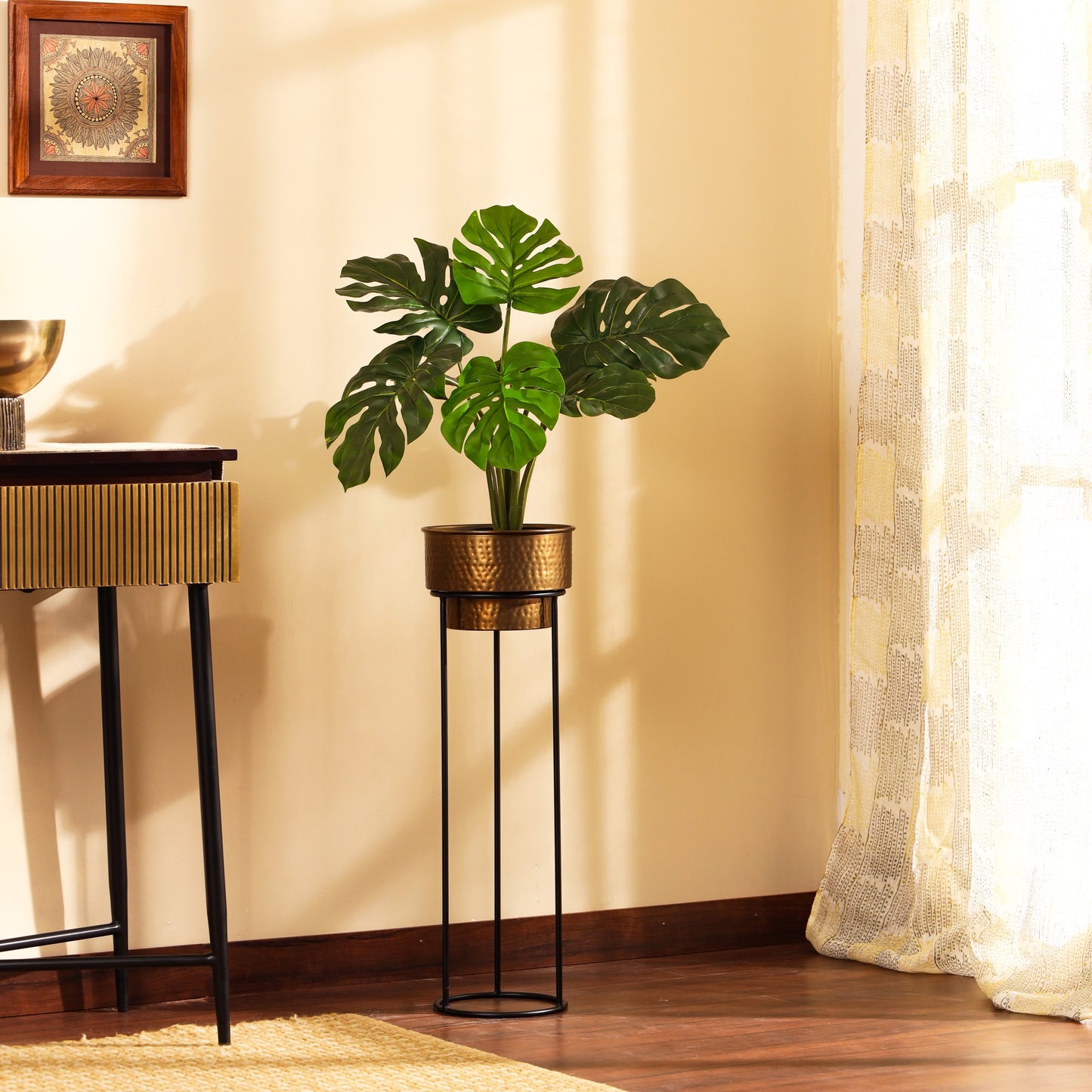 Artificial Monstera Plant in Black Pot (2 Feet)