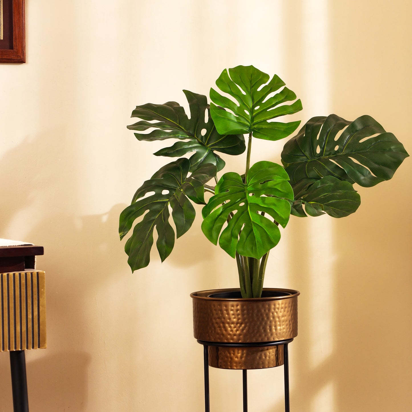 Artificial Monstera Plant in Black Pot (2 Feet)