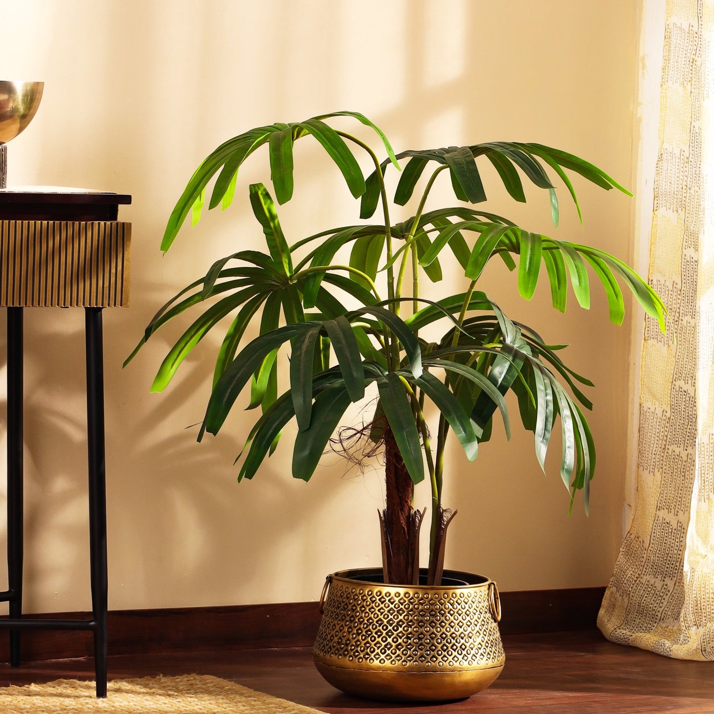 Artificial Rhapis Palm Tree in Black Pot (4 Feet)