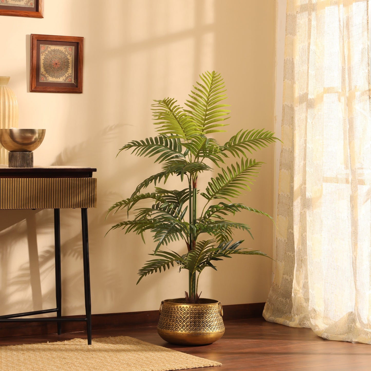 Artificial Areca Palm Plant in Black Pot (4 Feet)