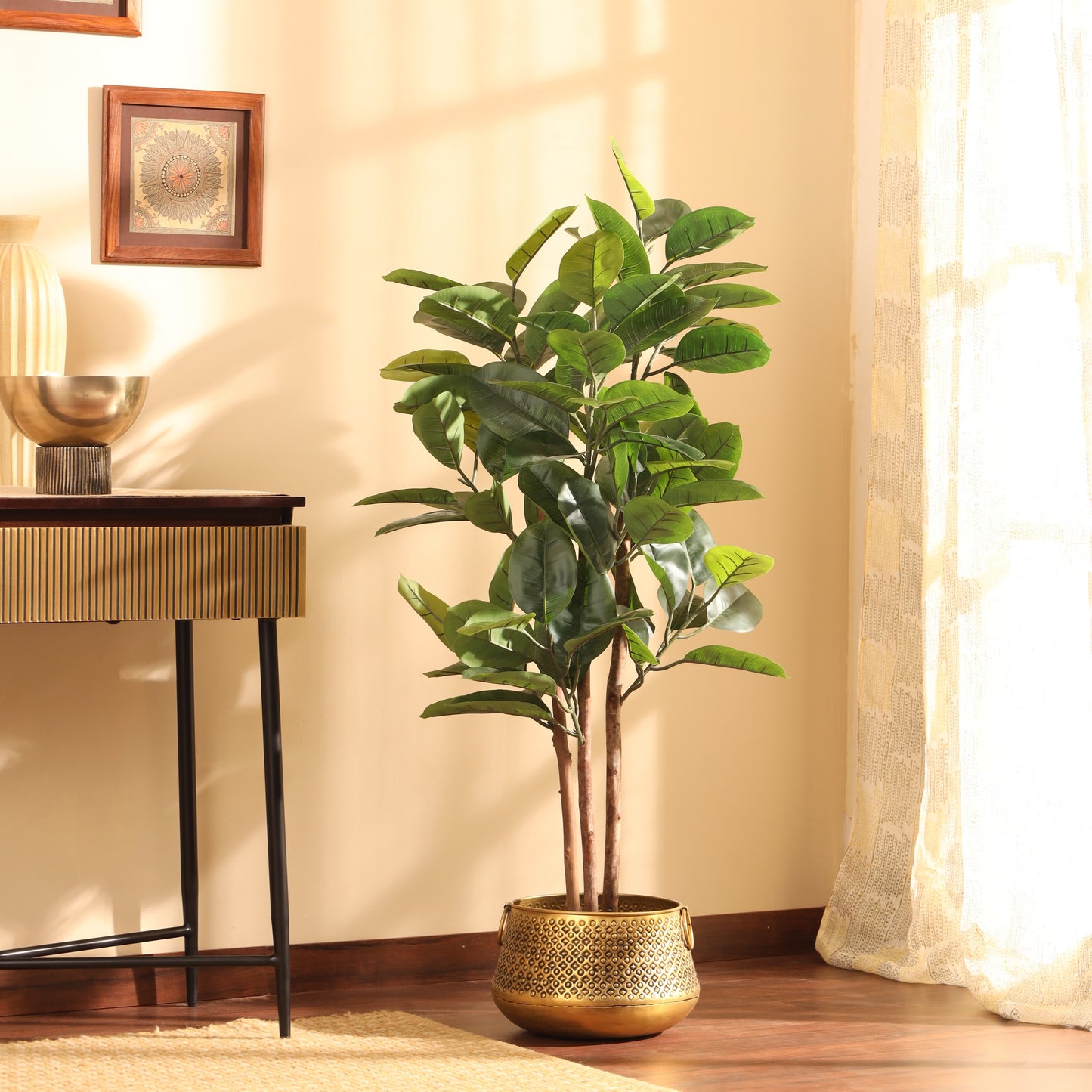 Artificial Rubber Tree in Black Pot (4 Feet)