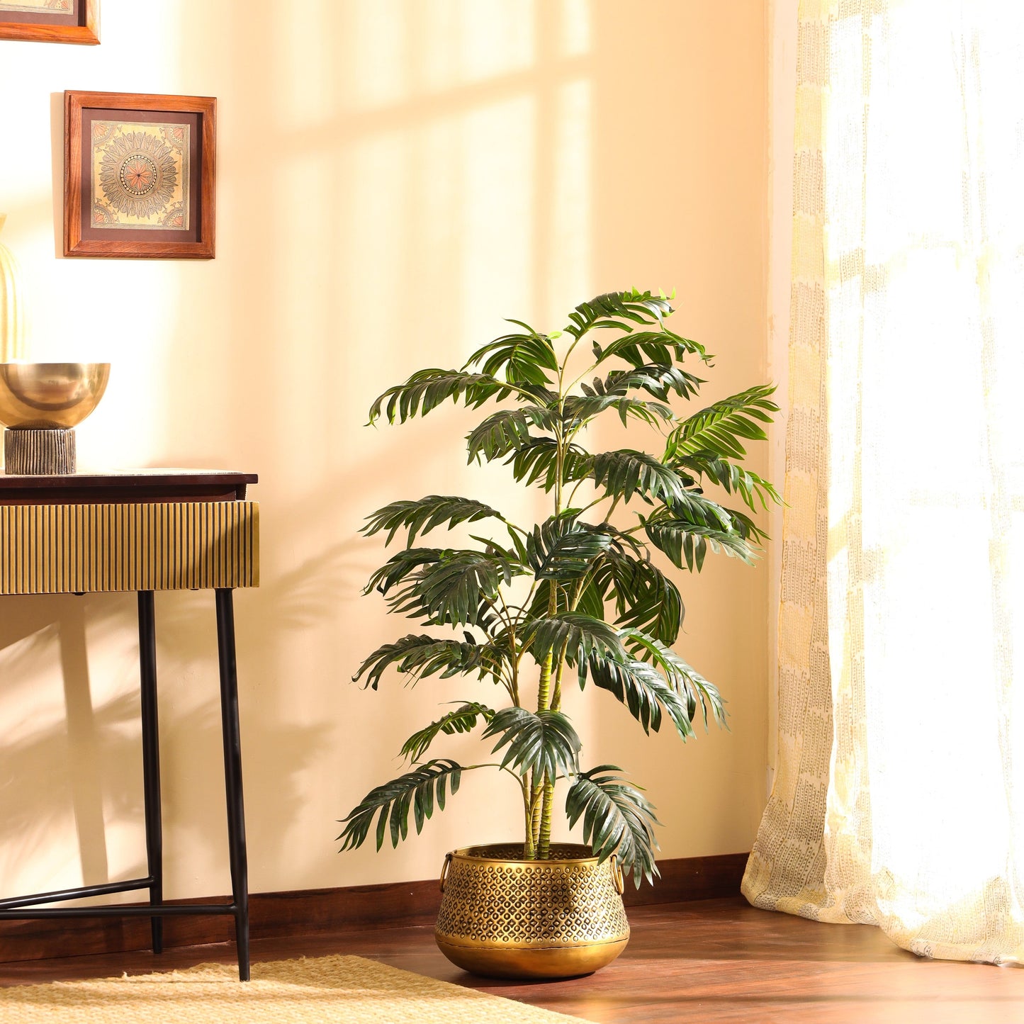 Artificial Areca Palm Plant in Black Pot (4 Feet)